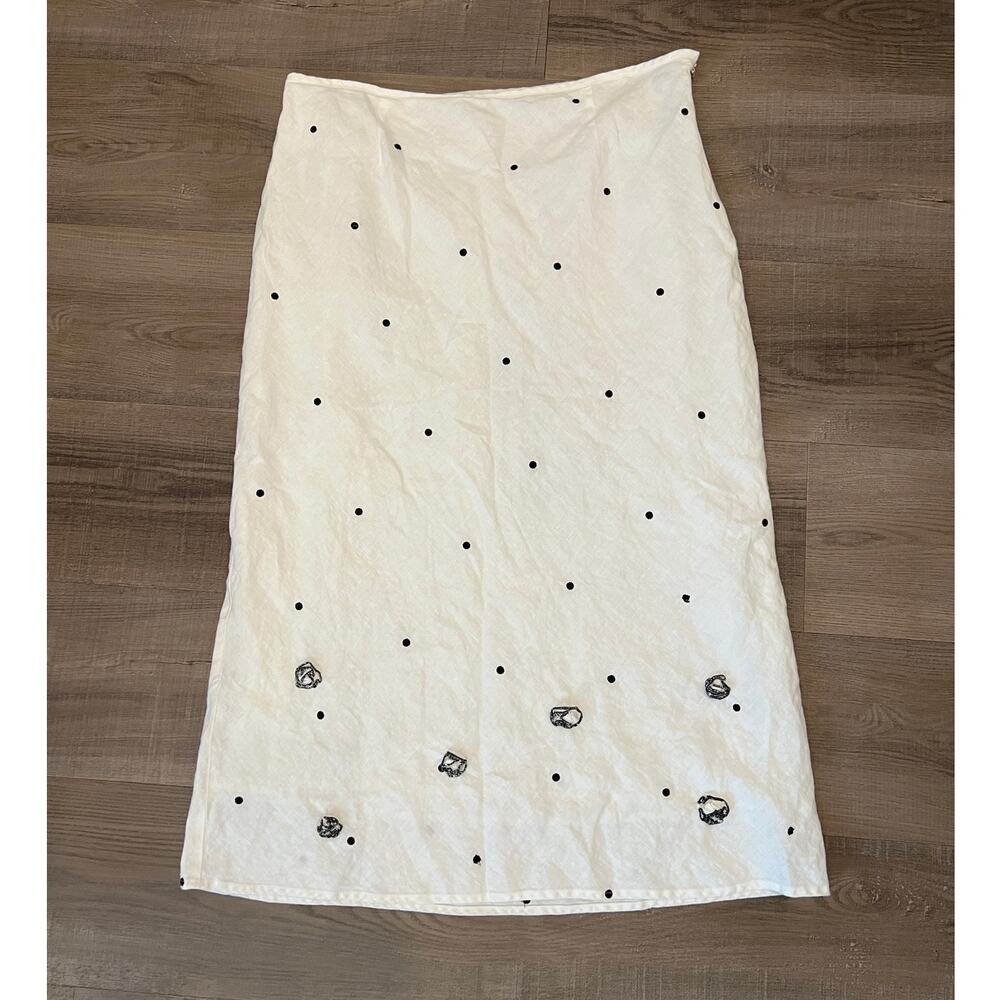 Richard Malcolm Irish Linen Polka Dot Floral Midi Skirt